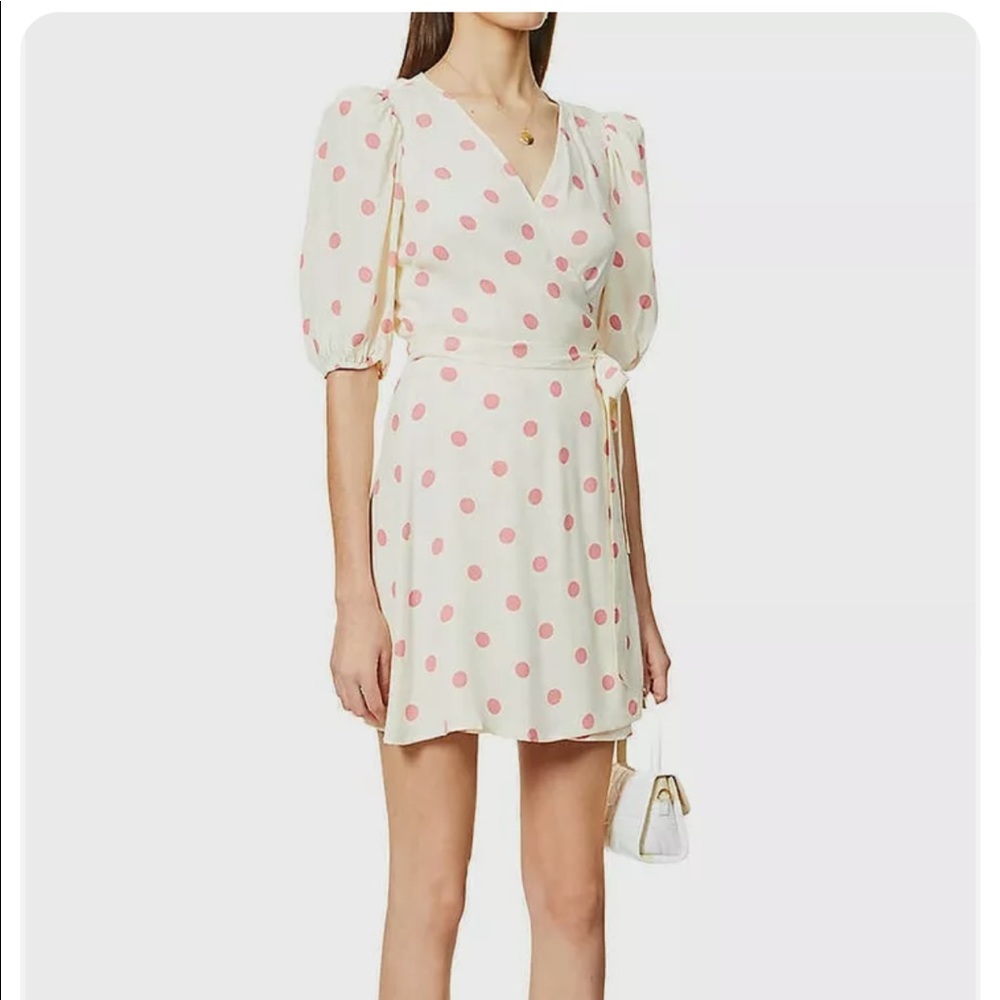 Reformation Olince Pink Polka Dot Wrap Dress Size Large